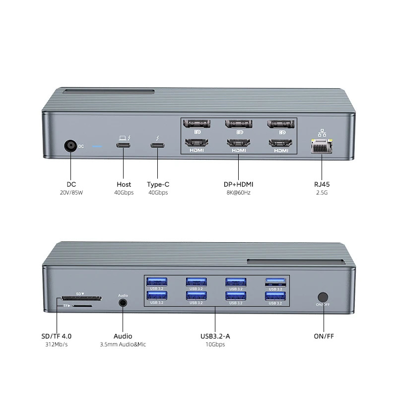USB C Docking Station Thunderbolt 3 4 Typ C 8 USB-Ports 2,5 Gigabit Ethernet Macbook