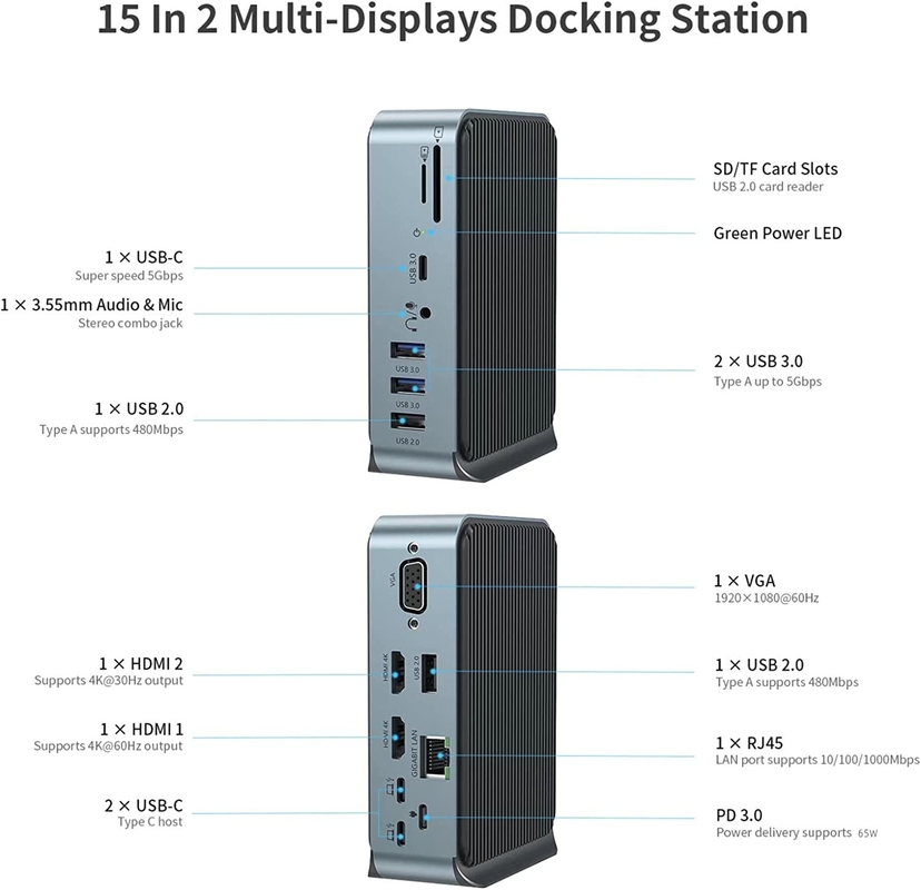 Hdmi zu USB C Docking Station 100w Maximieren Sie das Arbeitspotenzial mit Typ-C Pd2.0