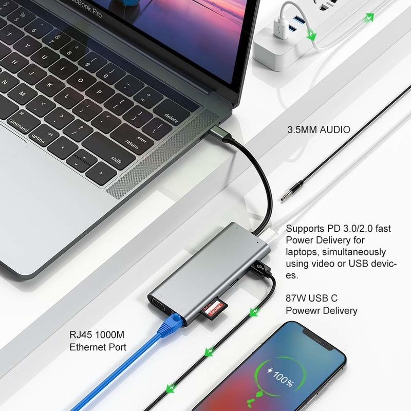11 in 1 Type-C Hub Multiport Dock Station mit USB3.0 PD SD/TF 4K HDMI VGA RJ45 Adapter