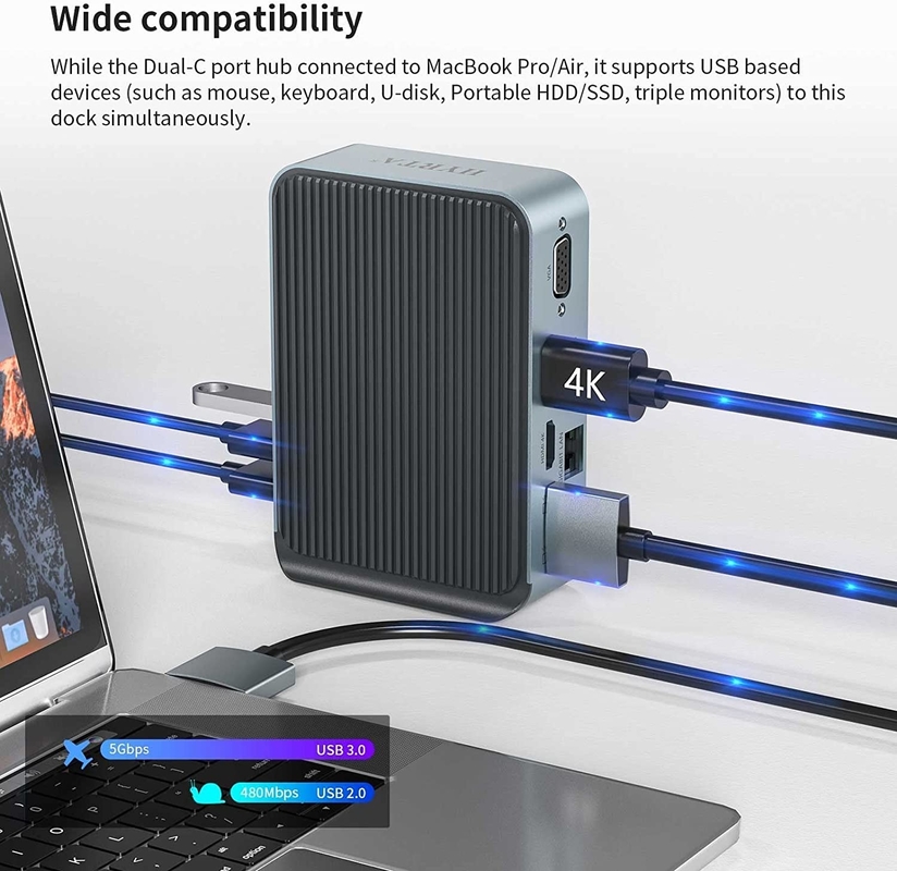 Displaylink 2 HDMI 2K 60Hz Docking Station 16 mehrere Ports Typ C Docks für Macbook