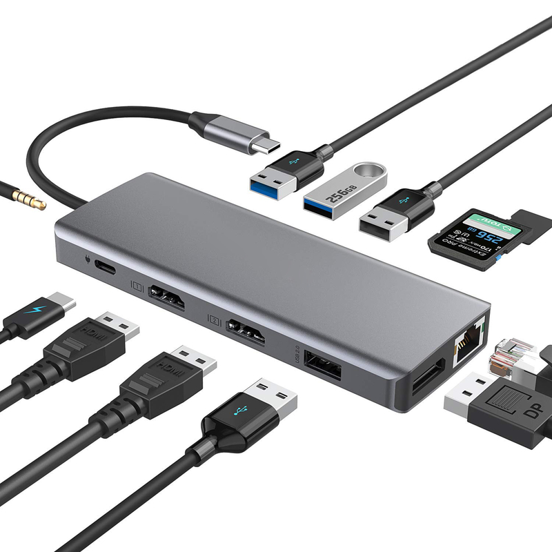 Silver Portable USB C Hub Multiport Adapter mit HDMI 3,5mm Audio Jack für das MacBook Pro