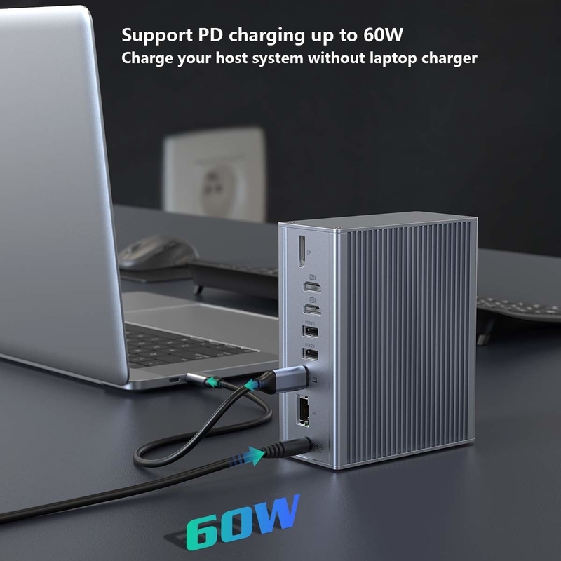 16 in 1 Dockingstation für Laptop USB-Adapter Grau 10Gbps Datenübertragungsrate Anzeigeanschluss