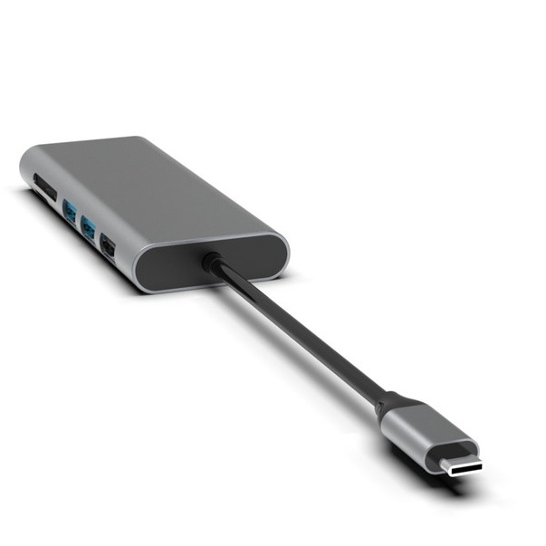 Silberner 10-in-1 USB-C Hub mit HDMI USB 3.0 Ethernet 3,5 mm Audio Jack für PC und Laptop