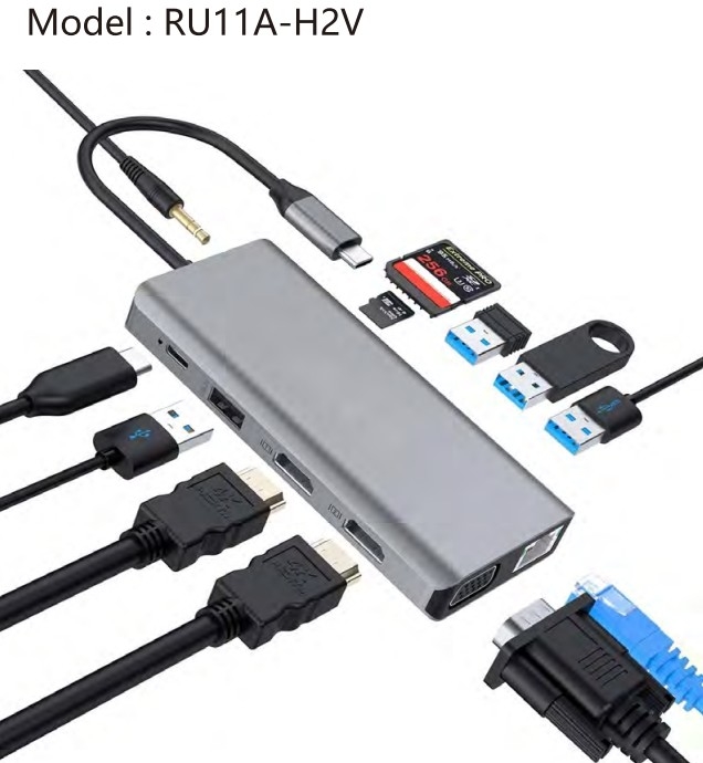 12 in 1 Typ C Adapter USB-Hub mit 4K HDMI VGA-Audio-Jack-Ports für Macbook-Laptop