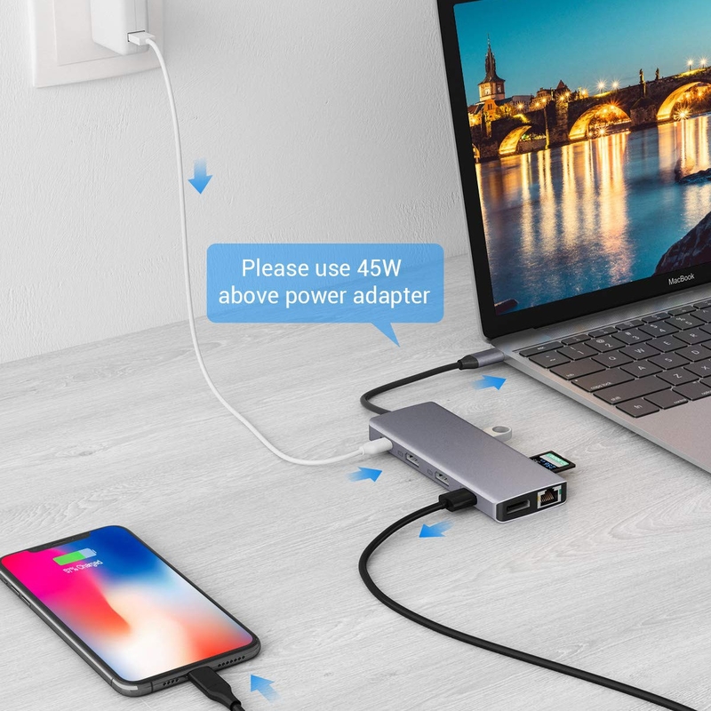 USB A Typ C HDMI USB Hub mit 5 Gbps Übertragungsgeschwindigkeit und Stromversorgung