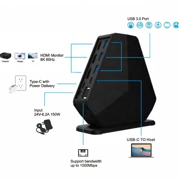 USB Typ C Docking Station Adapter Gigabyte Dual HDMI Mst USB C Hub HDMI USB 30