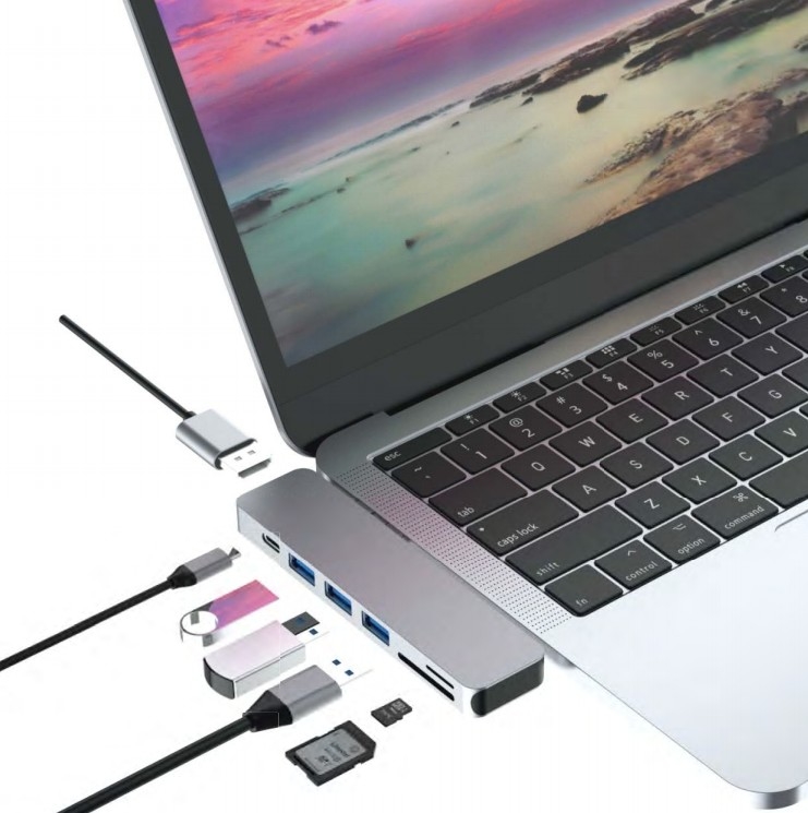 7 in 1 Dual Type C Hub USB C Docking Station unterstützt 4K HDMI Kartenleser für Mackbook Pro