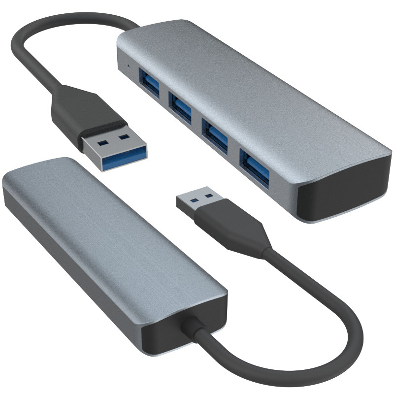 4 Anschlüsse USB A Hub mit Stromversorgung Schlanker schwarz grau Aluminium Hub Adapter für Computer