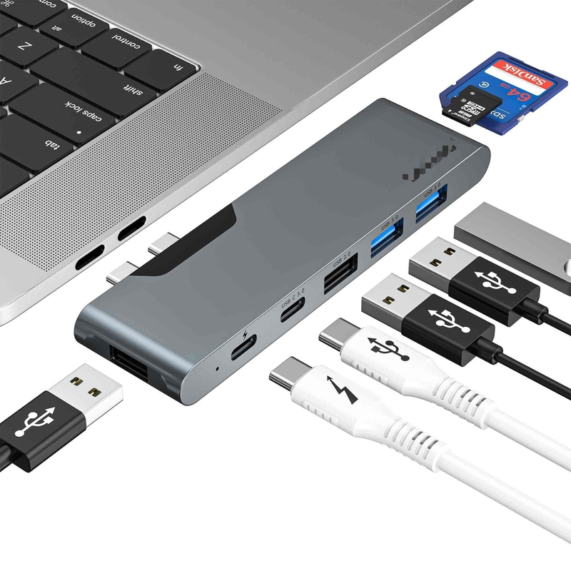 7 in 2 Docking Station USB C Thunderbolt Hub HDMI 4K Kartenleser Für Macbook Pro