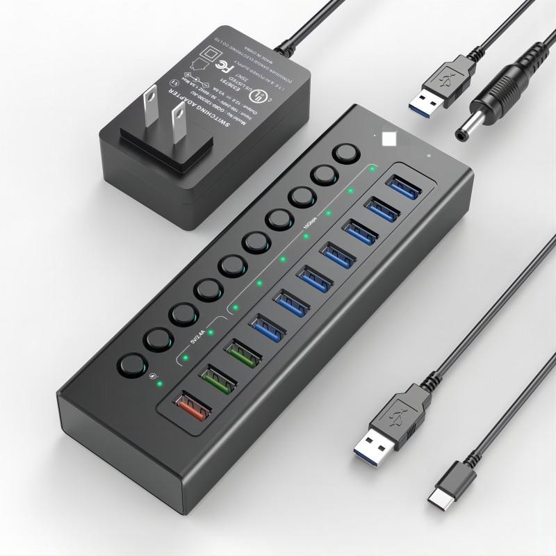 Multi-Port Hub USB C 3.0 Docking Station Laptop Splitter Ein intelligenter Ladeanschluss Einzelne Ein-/Aus-Schalter