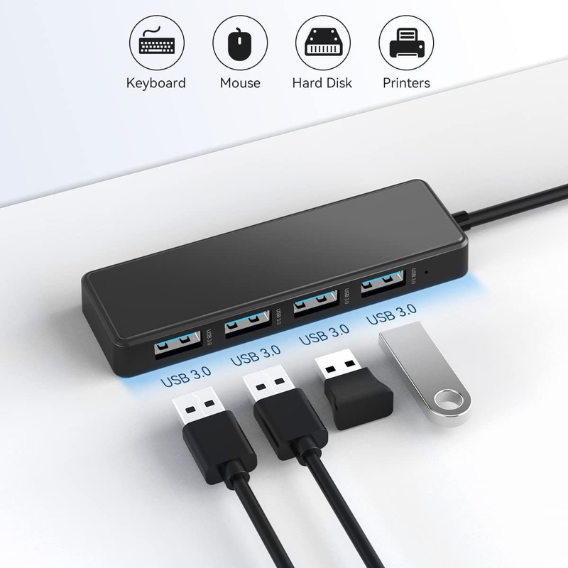 Laptop USB A Hub Typ C Kompatibilität Schwarz Grau Hub 5 Gbps Datenübertragung Langes Kabellange Stromversorgung