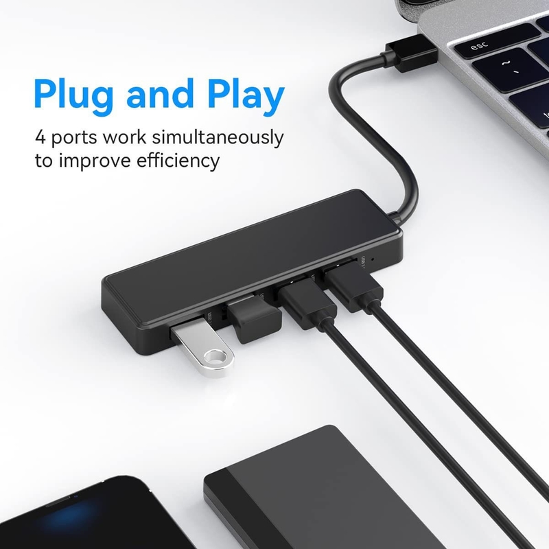 Laptop USB A Hub Typ C Kompatibilität Schwarz Grau Hub 5 Gbps Datenübertragung Langes Kabellange Stromversorgung