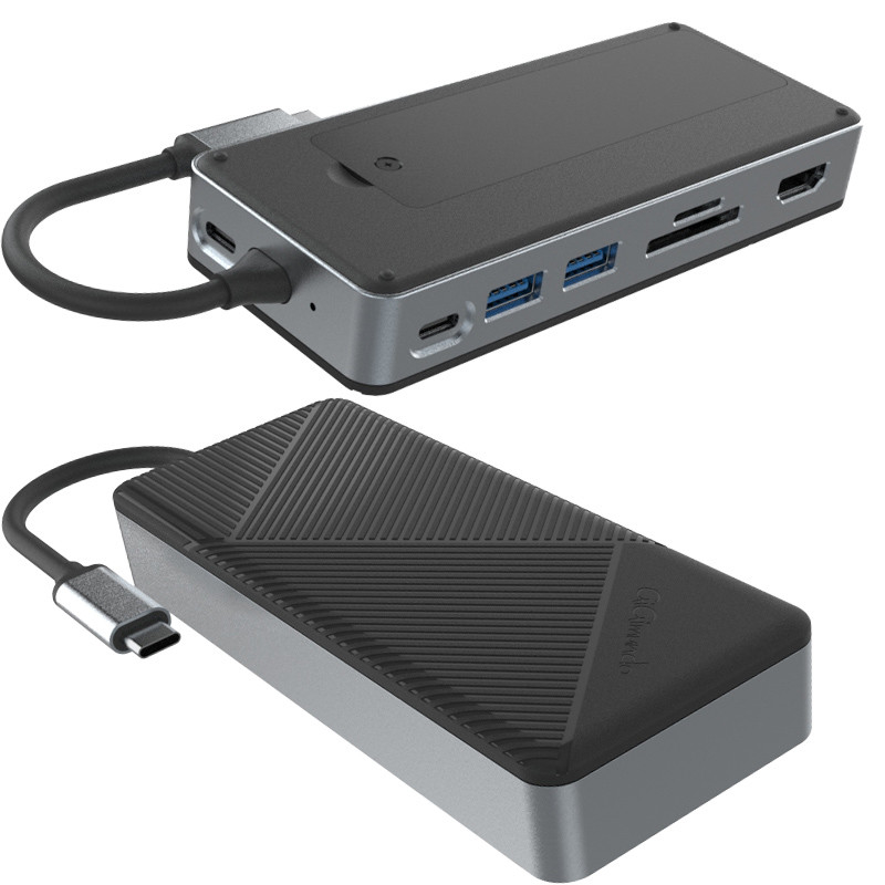 8-in-1-Doppel-USB-C-Dockingstation-Hub Passt M.2 NVMe/SATA SSD mit Diaplaylink und Kühlventilatoren an