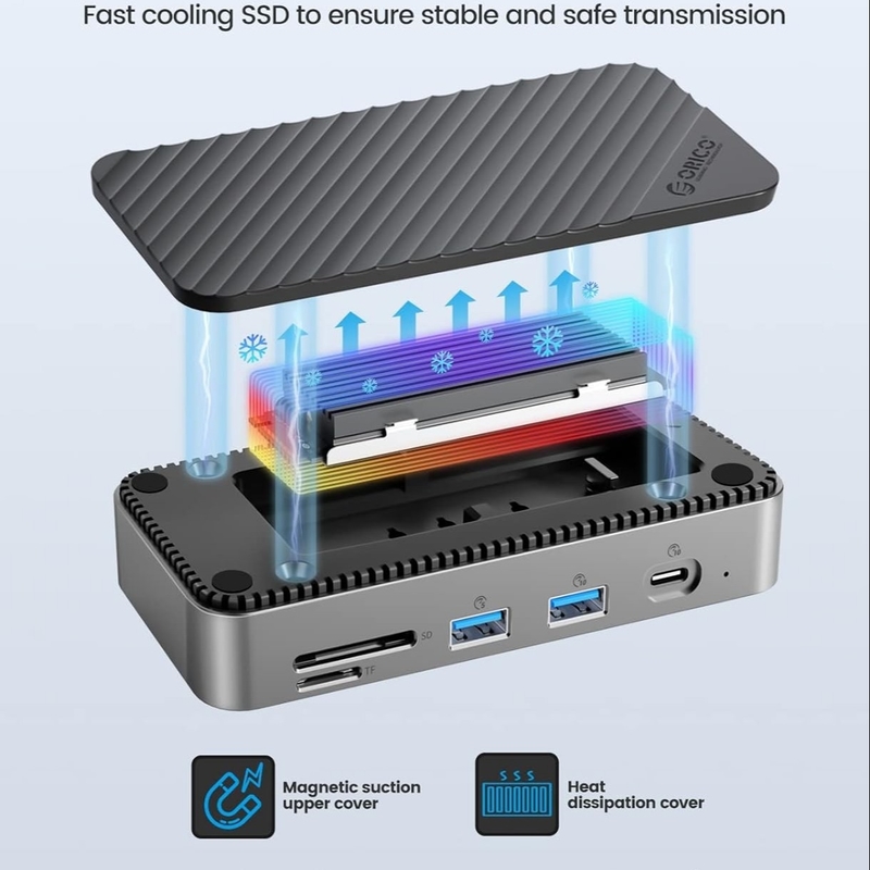 USB C Displaylink Docking Station mit 10 Gbps USB 3.2 Gen2 M.2 NVMe/SATA SSD Reader