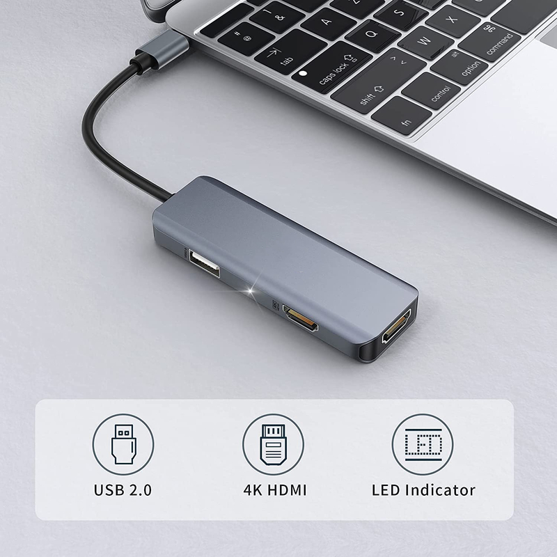 3 in 1 USB Hub HDMI Adapter USB C zu USB 2.0 Adapter Slim Dock für Mac