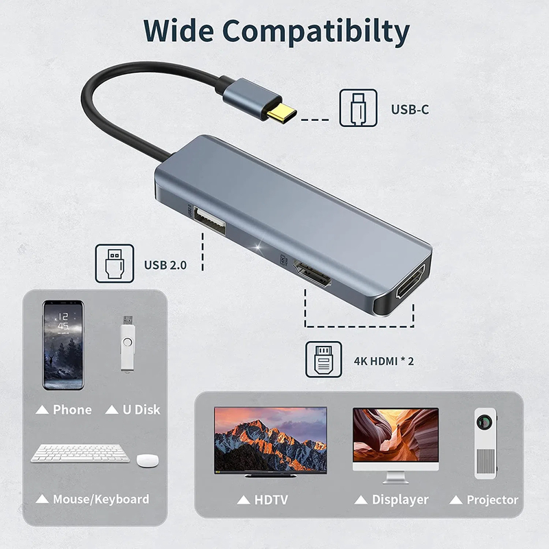 3 in 1 USB Hub HDMI Adapter USB C zu USB 2.0 Adapter Slim Dock für Mac