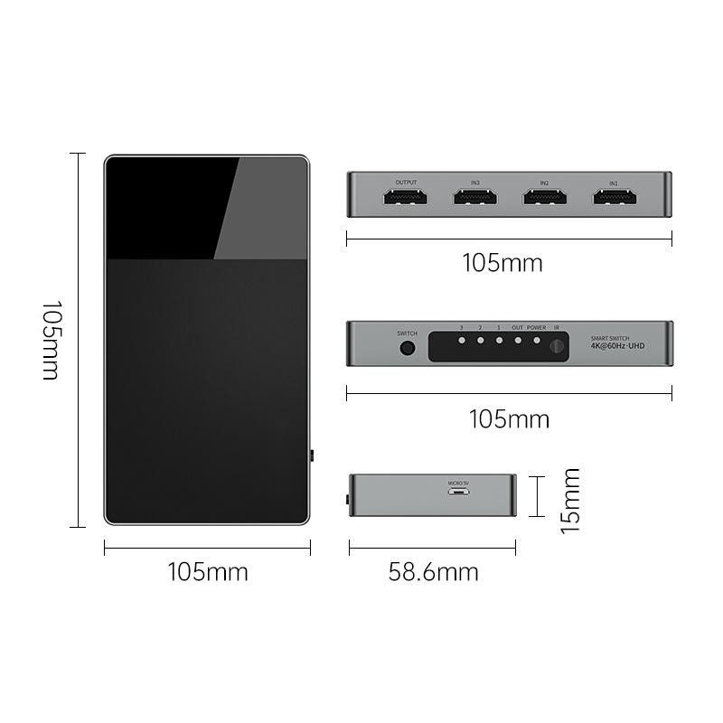 3-in-1 Multi-Input HDMI-Selektor-Schalter 4k mit HDCP 2.2 Aluminium-Auto-Schalter