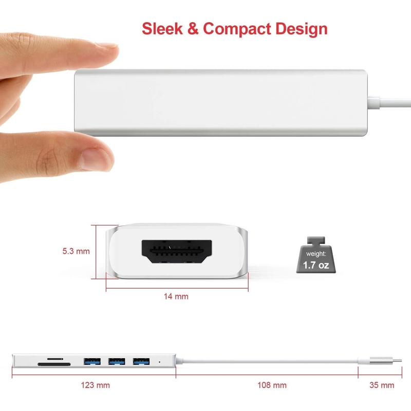 6 Anschlüsse USB-C Hub Splitter USB-C Expander Tragbarer USB-Adapter Multiport-Datenhub