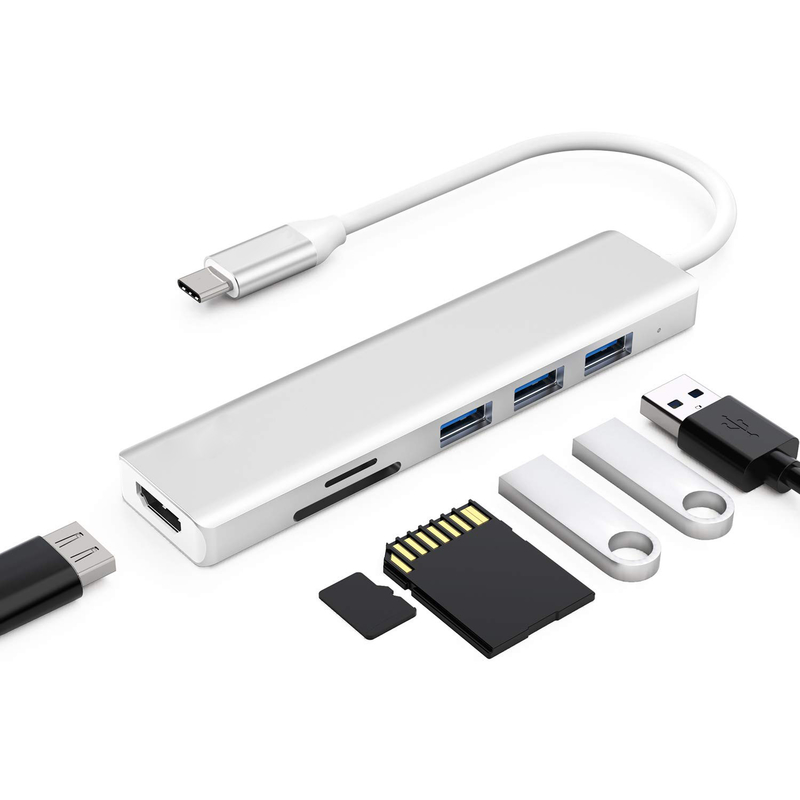 6 Anschlüsse USB-C Hub Splitter USB-C Expander Tragbarer USB-Adapter Multiport-Datenhub