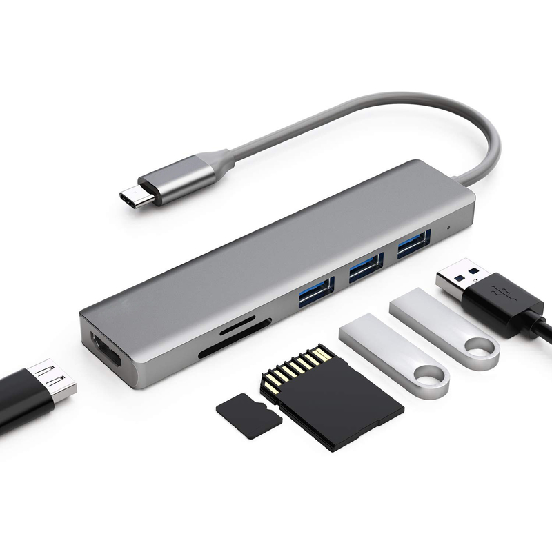 6 Anschlüsse USB-C Hub Splitter USB-C Expander Tragbarer USB-Adapter Multiport-Datenhub