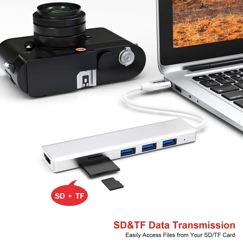 6 Anschlüsse USB-C Hub Splitter USB-C Expander Tragbarer USB-Adapter Multiport-Datenhub