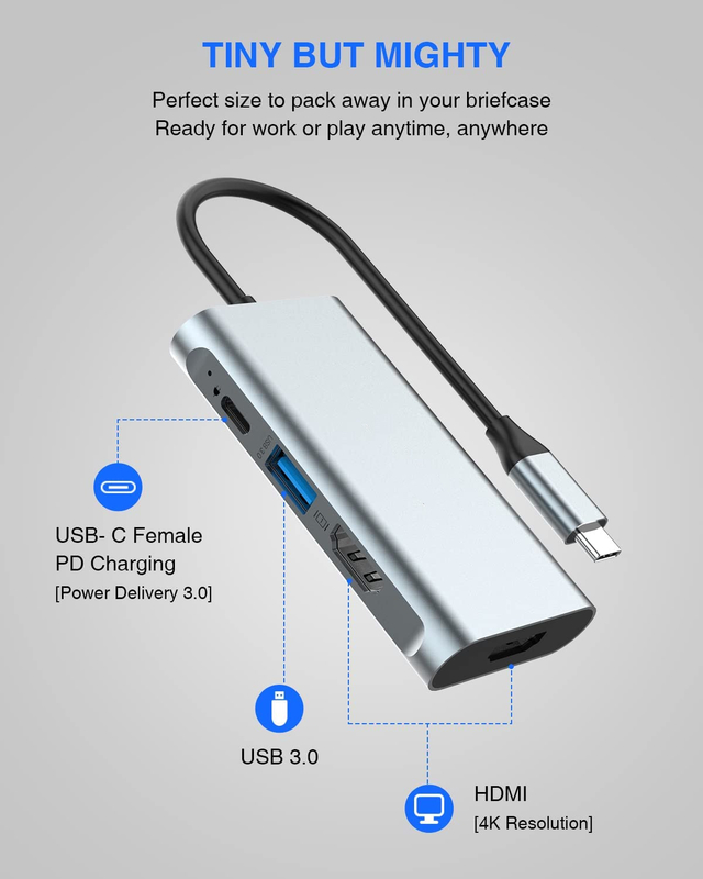 4 in 1 USB C Adapter Dual HDMI zu USB3.0 Thunder Ports