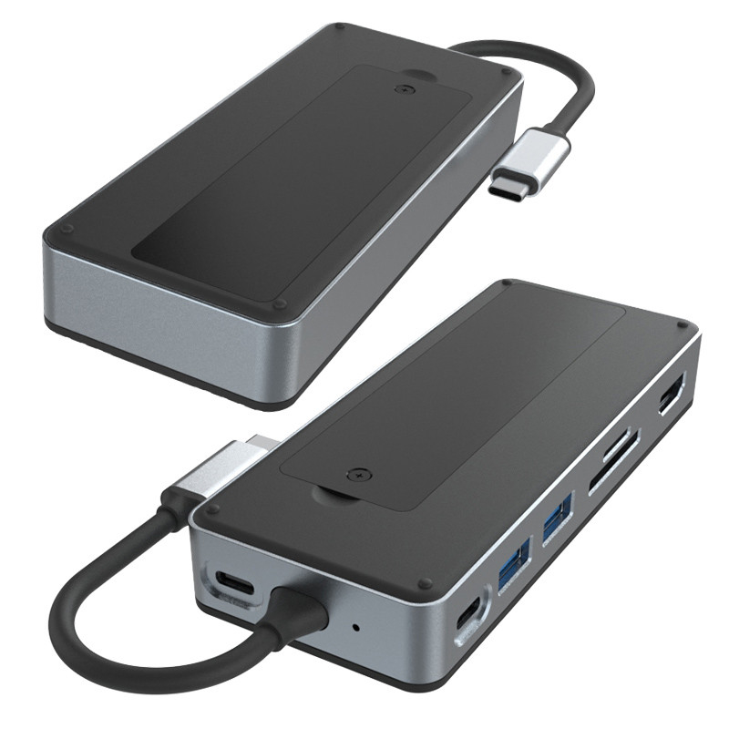 Aluminium-USB-C-Hub 9 in 1 Typ-C-Dockingstation mit SSD-Gehäuse Multifunktional