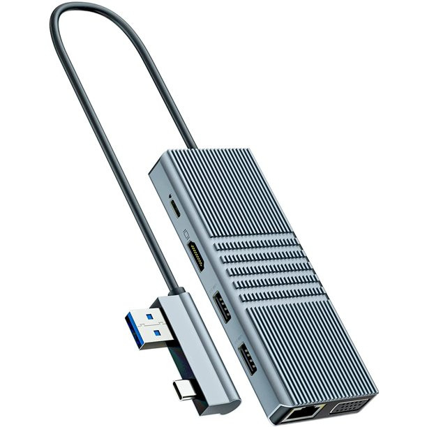 8 in 1 USB Hub Rj45 Docking Station Dual Typ C bis RJ45 Port/USB3.0/PD/H-D-M-I/Karte