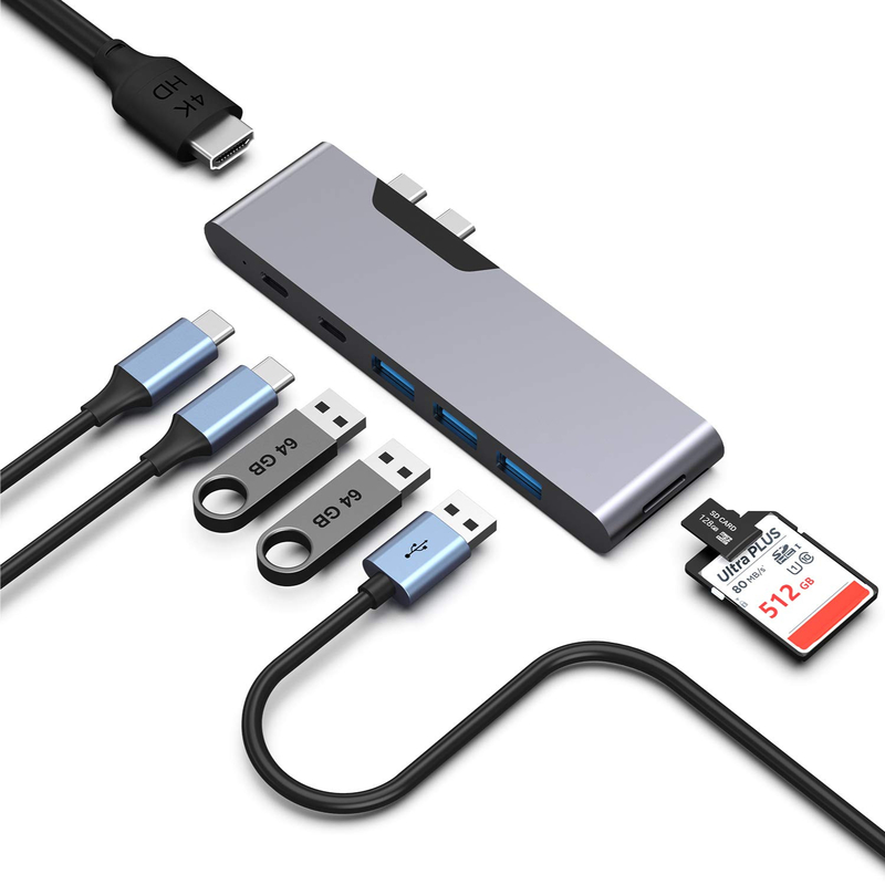 8 in 1 Dockstation Dual USB C Power Adapter Hub Kartenleser Pro Pad Konverter USB Hub für Mac