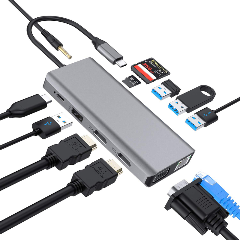 USB C 11 in 1 Multiport Dock Typ C Triple USB 3.0 TF-Karte Typ-C USB-C Laptop