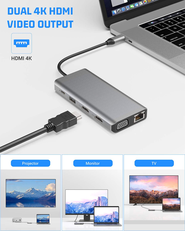 USB C 11 in 1 Multiport Dock Typ C Triple USB 3.0 TF-Karte Typ-C USB-C Laptop
