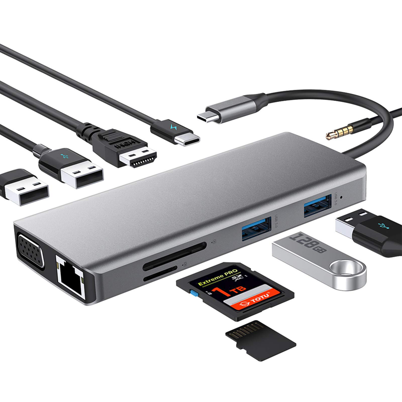 USB C Rj45 Adapter 12 In 1 USB C Hub Typ-C zu PD HDMI USB3.0 USB2.0 USB-C SD TF