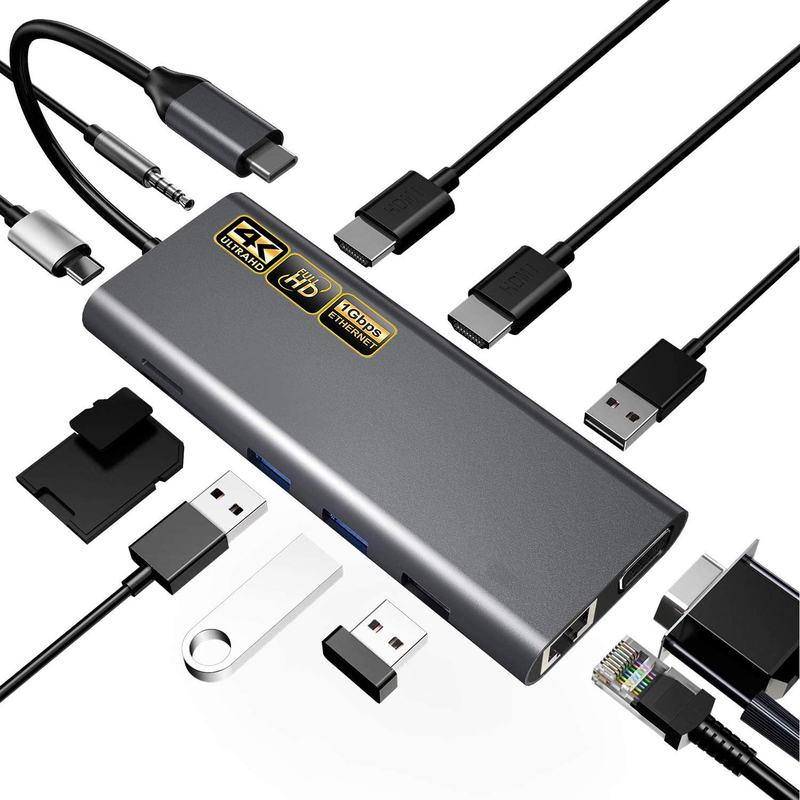 14 in 1 USB C Hub Docking Typ C Hub USB Typ C HDMI 2 Dreifachbildschirm Docking Station VGA 4K