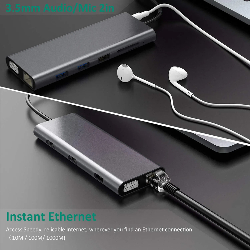 14 in 1 USB C Hub Docking Typ C Hub USB Typ C HDMI 2 Dreifachbildschirm Docking Station VGA 4K