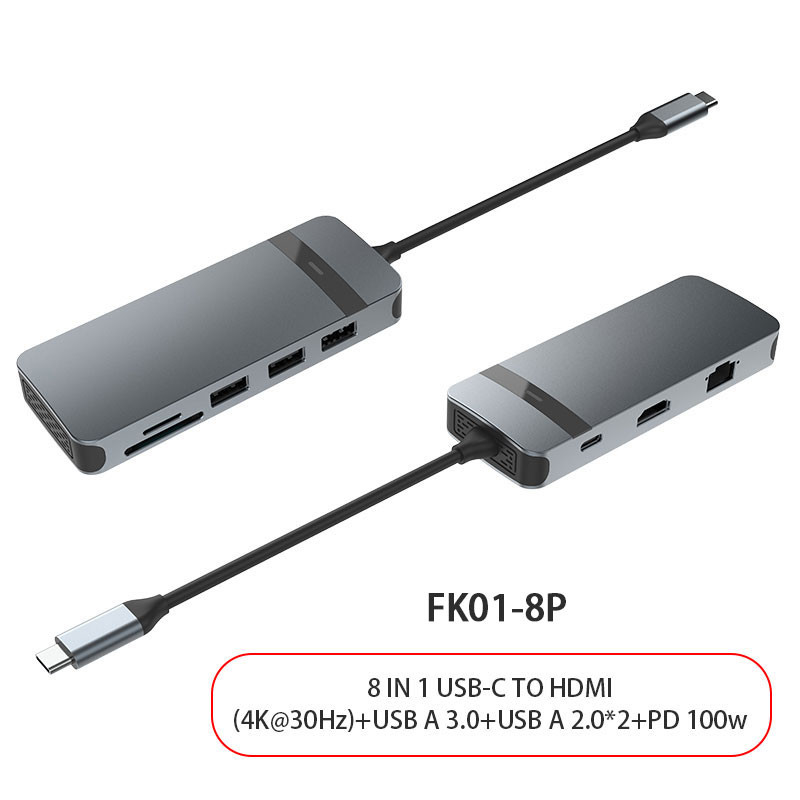 8 in 1 USB C Hub Adapter Dongle 4K HDMI VGA Typ C PD USB3.0 RJ45 Ethernet SD/TF