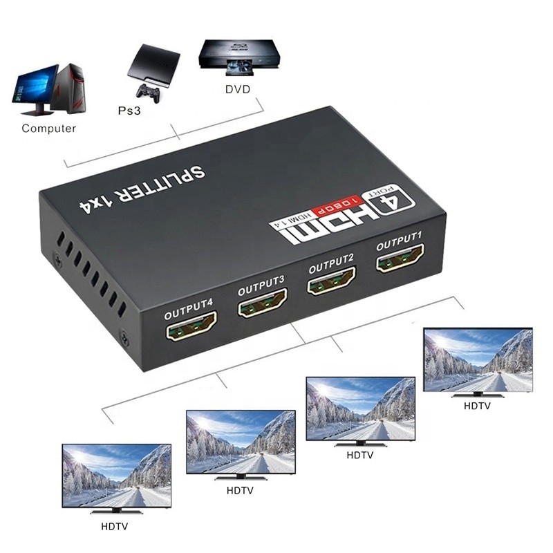 Professioneller HDMI Splitter 1x4 Full HD 3D 1080P 4 Ports Konverter für Fernseher weiblich-weiblich