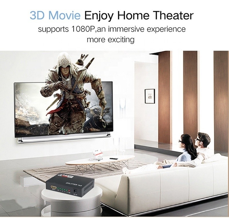 Professioneller HDMI Splitter 1x4 Full HD 3D 1080P 4 Ports Konverter für Fernseher weiblich-weiblich