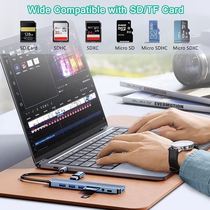 8-in-1 USB 3.0 Hub 3*USB 2.0 3.5mm Audio SD/TF Kartenleserausgang für Datenübertragung und Aufladen