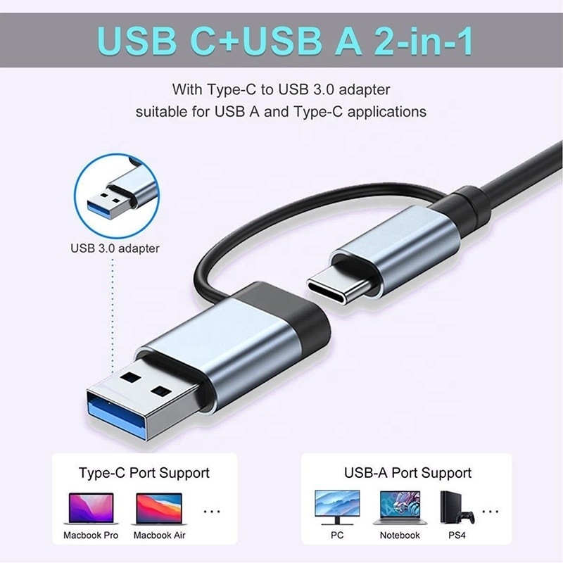8-in-1 USB 3.0 Hub 3*USB 2.0 3.5mm Audio SD/TF Kartenleserausgang für Datenübertragung und Aufladen