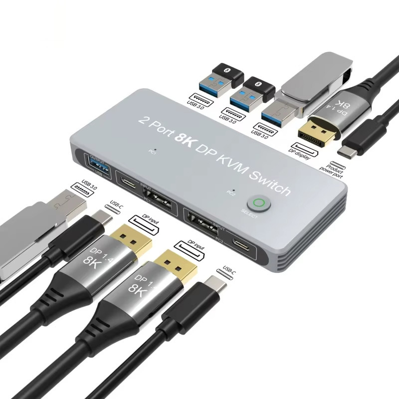 2-Port Displayport und USB KVM Switch 4K 144Hz 8K 60Hz 1.4 mit 1.4 DP USB-Schnittstelle