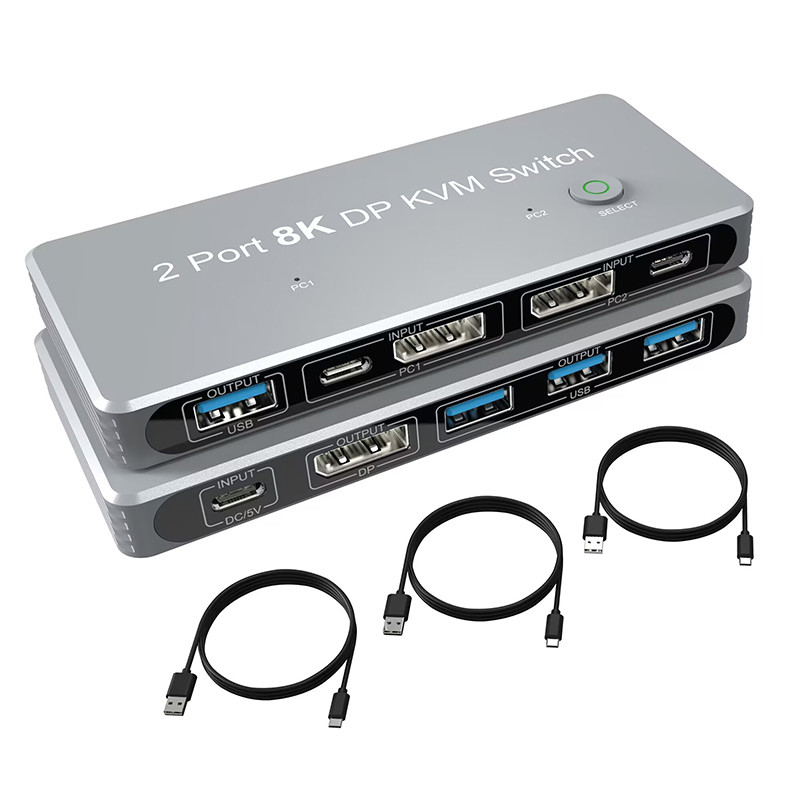 2-Port Displayport und USB KVM Switch 4K 144Hz 8K 60Hz 1.4 mit 1.4 DP USB-Schnittstelle