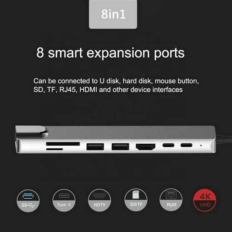 Vielseitiger 8-in-1-USB-C-Hub-Multiport-Adapter für Multitasking und Datenübertragung