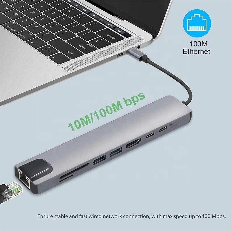 Vielseitiger 8-in-1-USB-C-Hub-Multiport-Adapter für Multitasking und Datenübertragung