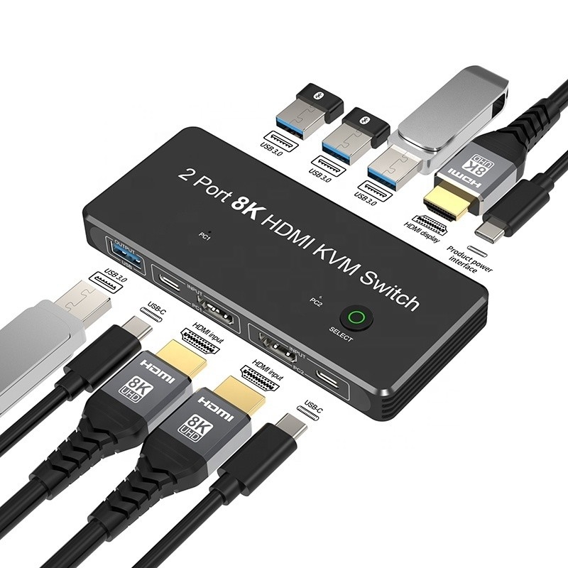2 Anschlüsse HDMI 2.1 KVM-Schalter mit USB 3.0 2 Eingang 1 Ausgang LED-Anzeiger weiblich-weiblich