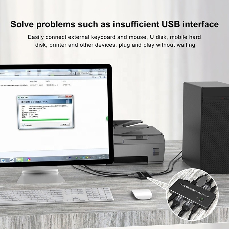 2 Anschlüsse HDMI 2.1 KVM-Schalter mit USB 3.0 2 Eingang 1 Ausgang LED-Anzeiger weiblich-weiblich
