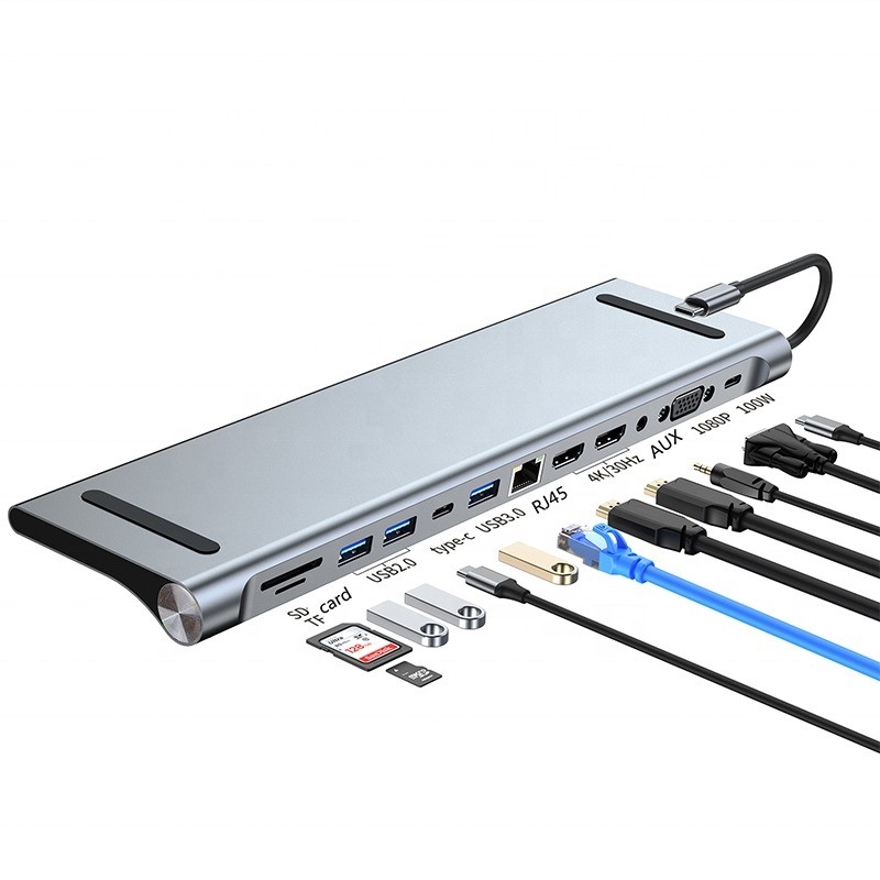 12 in 1 USB-C Typ-C Docking Station für das Laden, Datenübertragung und Lautsprecherfunktion