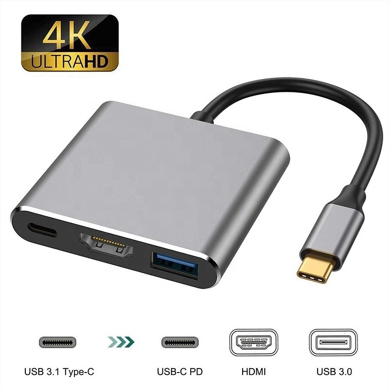 3-in-1 USB C Typ C Multifunktionshub zu USB-C PD HDMI USB 3.0 Adapter-Konverterkabel