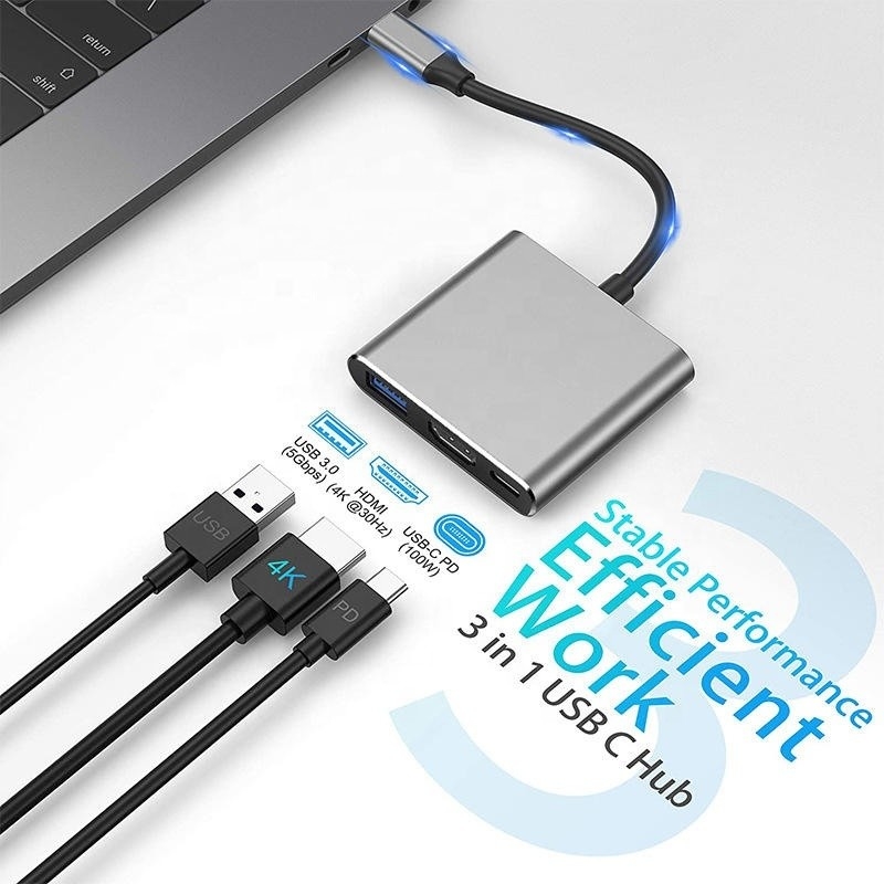 3-in-1 USB C Typ C Multifunktionshub zu USB-C PD HDMI USB 3.0 Adapter-Konverterkabel