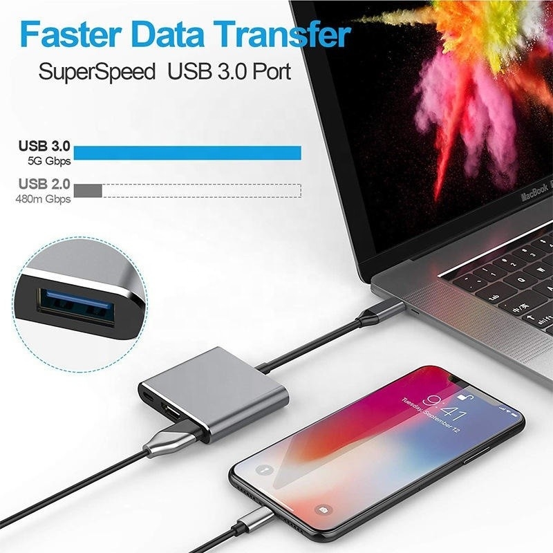 3-in-1 USB C Typ C Multifunktionshub zu USB-C PD HDMI USB 3.0 Adapter-Konverterkabel