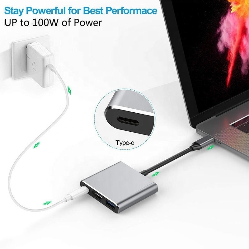 3-in-1 USB C Typ C Multifunktionshub zu USB-C PD HDMI USB 3.0 Adapter-Konverterkabel